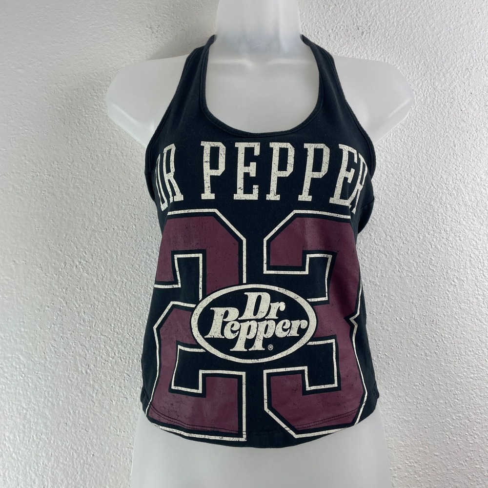 Dr Pepper Graphic Halter Top Black Y2K Distressed Logo Cropped Tank Size M